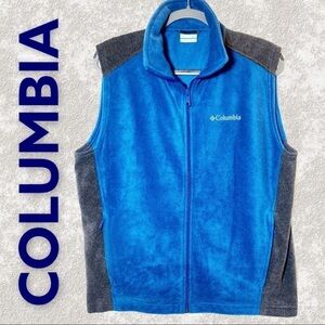 COLUMBIA Fleece Mock Neck Full Zip Blue & Black Vest, Size Medium